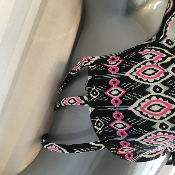 Women's HOLLISTER Black Pink Tribal Swim Bikini Top Push Up Size 34C Bottoms L - Picture 7 of 15
